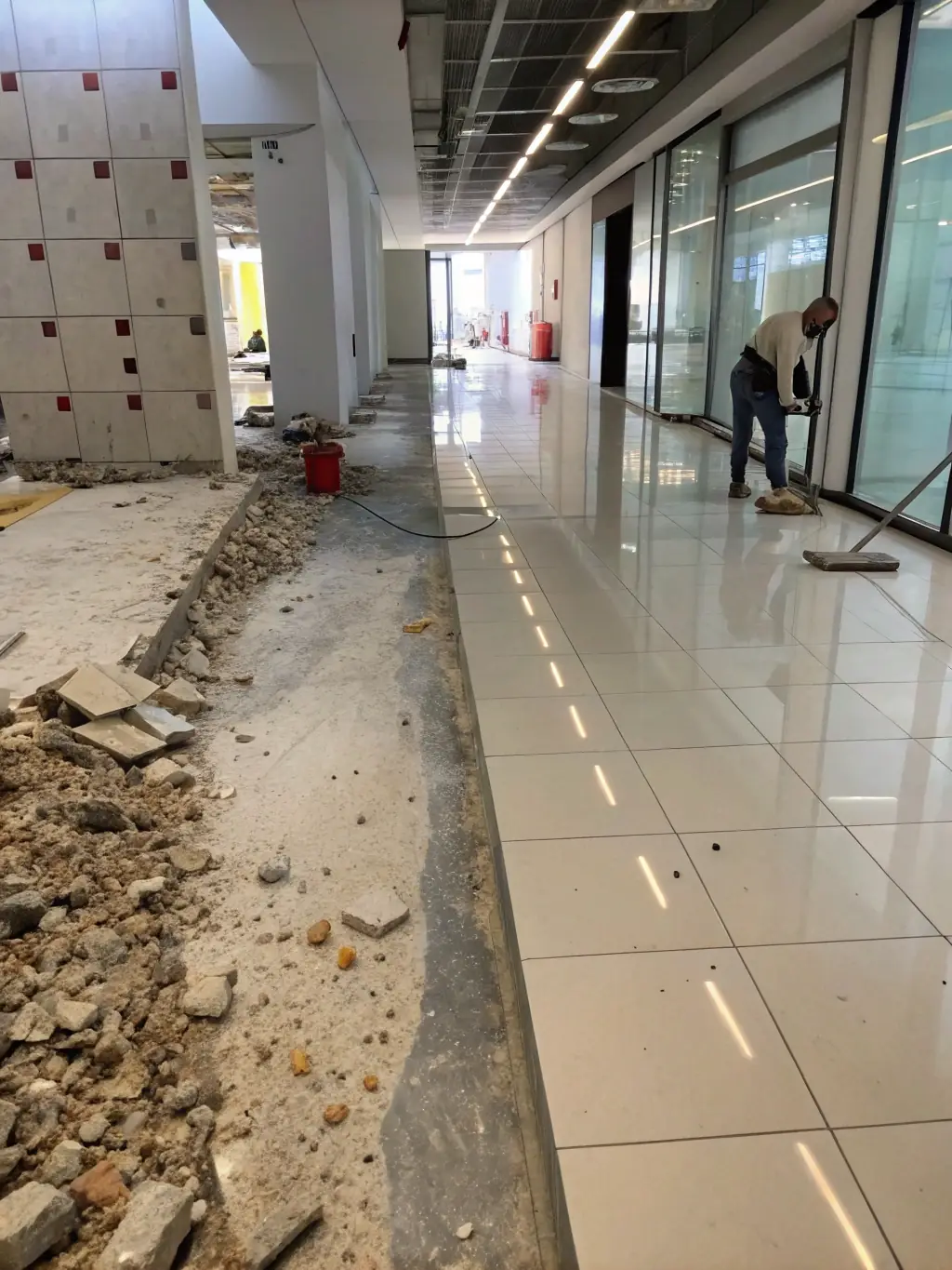 A construction site after cleaning, showing a dust-free and debris-free environment ready for occupancy, performed by Xiomara Commercial Cleaning.